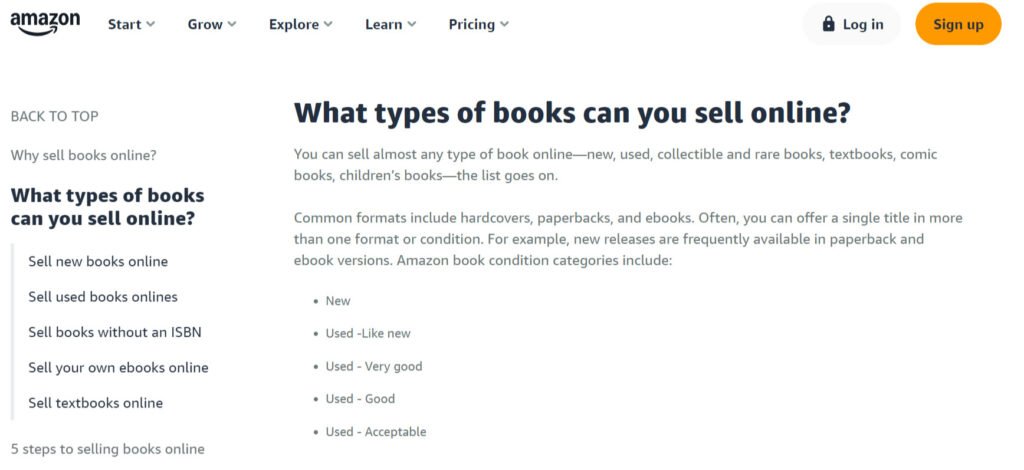 amazon used book selling types 