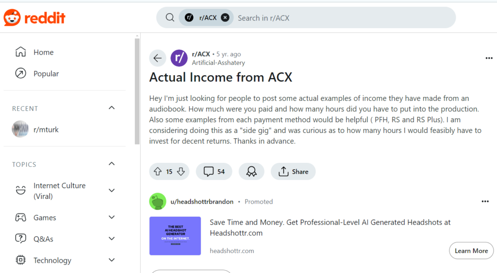 how much you earn from ACX reddit 